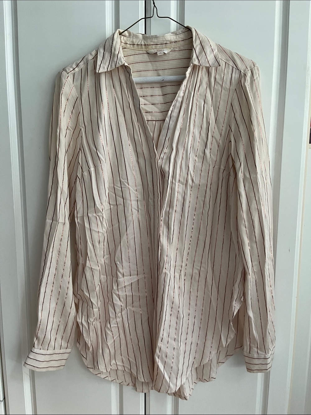 Candie’s Small Cream Striped Long-Sleeve Shirt